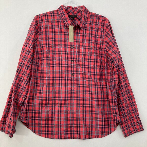 New J. Crew size 14 Red Plaid Cotton Long Sleeve Button Down Preppy Office Work - Picture 1 of 8